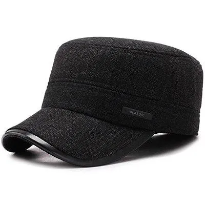 Buckled Thick Solid Color Tweed Military Hat