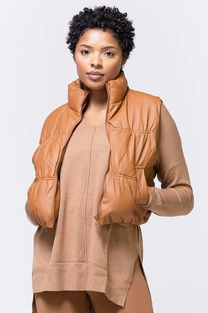 Camel Cropped Puffer Vest