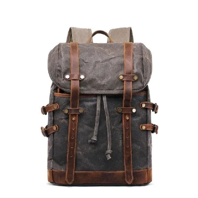 Canvas Leather Waterproof Student Backpack 20 to 35 Litre