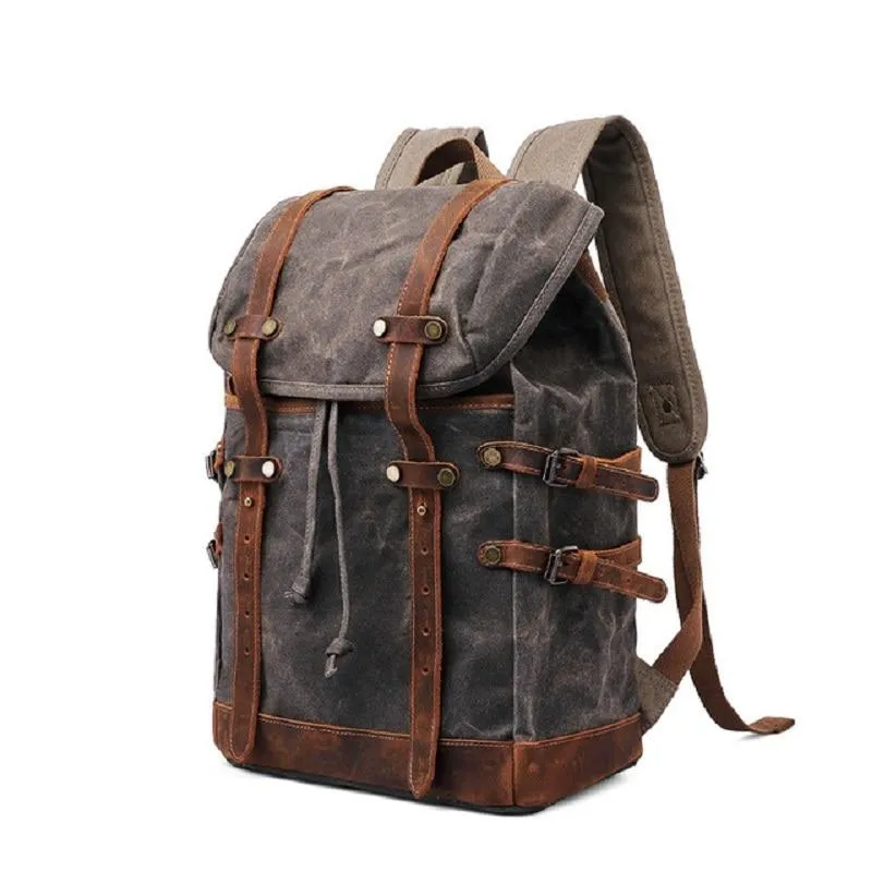 Canvas Leather Waterproof Student Backpack 20 to 35 Litre