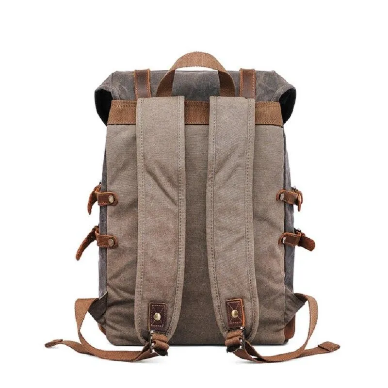 Canvas Leather Waterproof Student Backpack 20 to 35 Litre