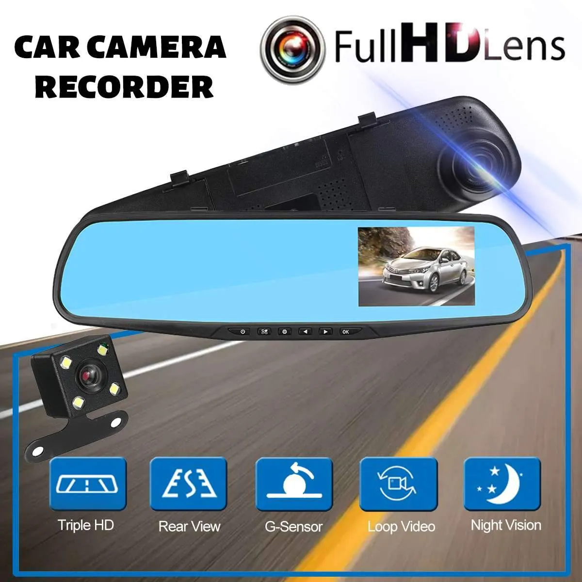 Car DVR Camera 4.3 inch Full HD 1080P Auto Data Recorder Rearview Mirror Dash Digital Video Recorder Dual Lens Camcorder