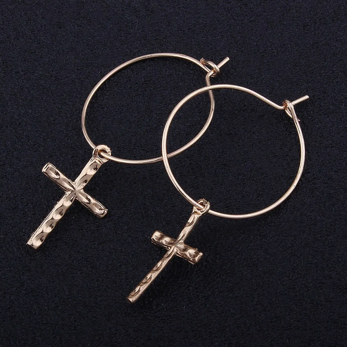 Catholic Vision Rose Gold Cross Hoop Earrings