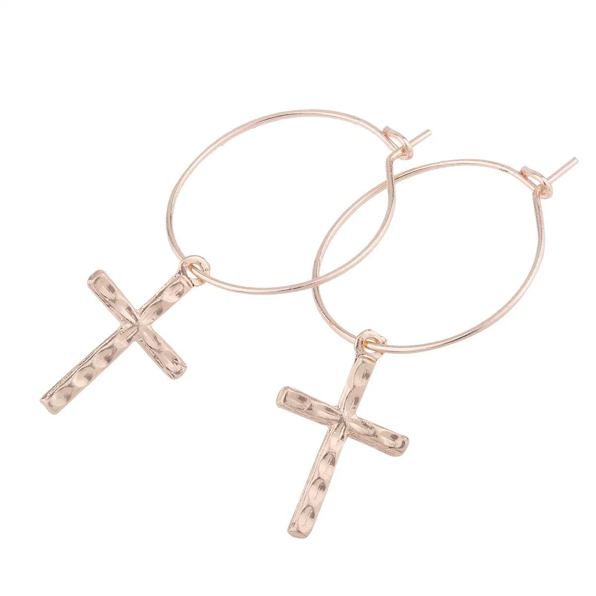 Catholic Vision Rose Gold Cross Hoop Earrings