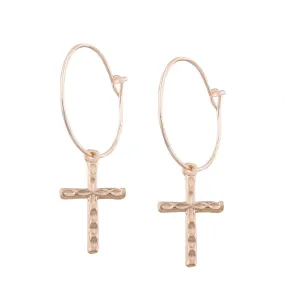 Catholic Vision Rose Gold Cross Hoop Earrings