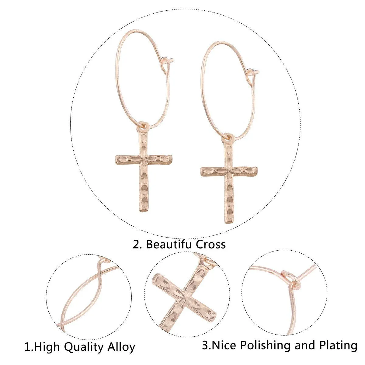 Catholic Vision Rose Gold Cross Hoop Earrings