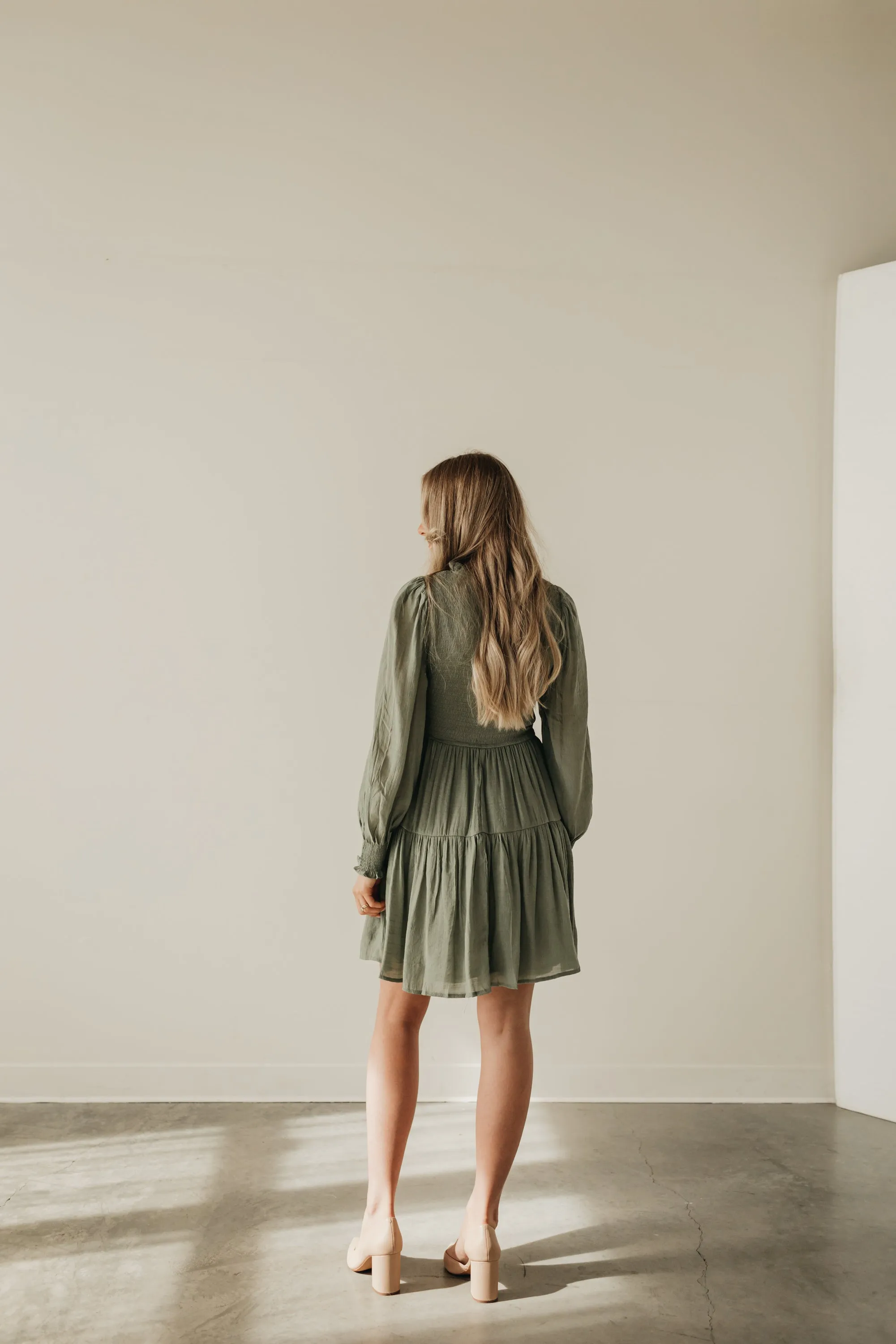 Charlotte Smocked Dress in Olive- Short Length