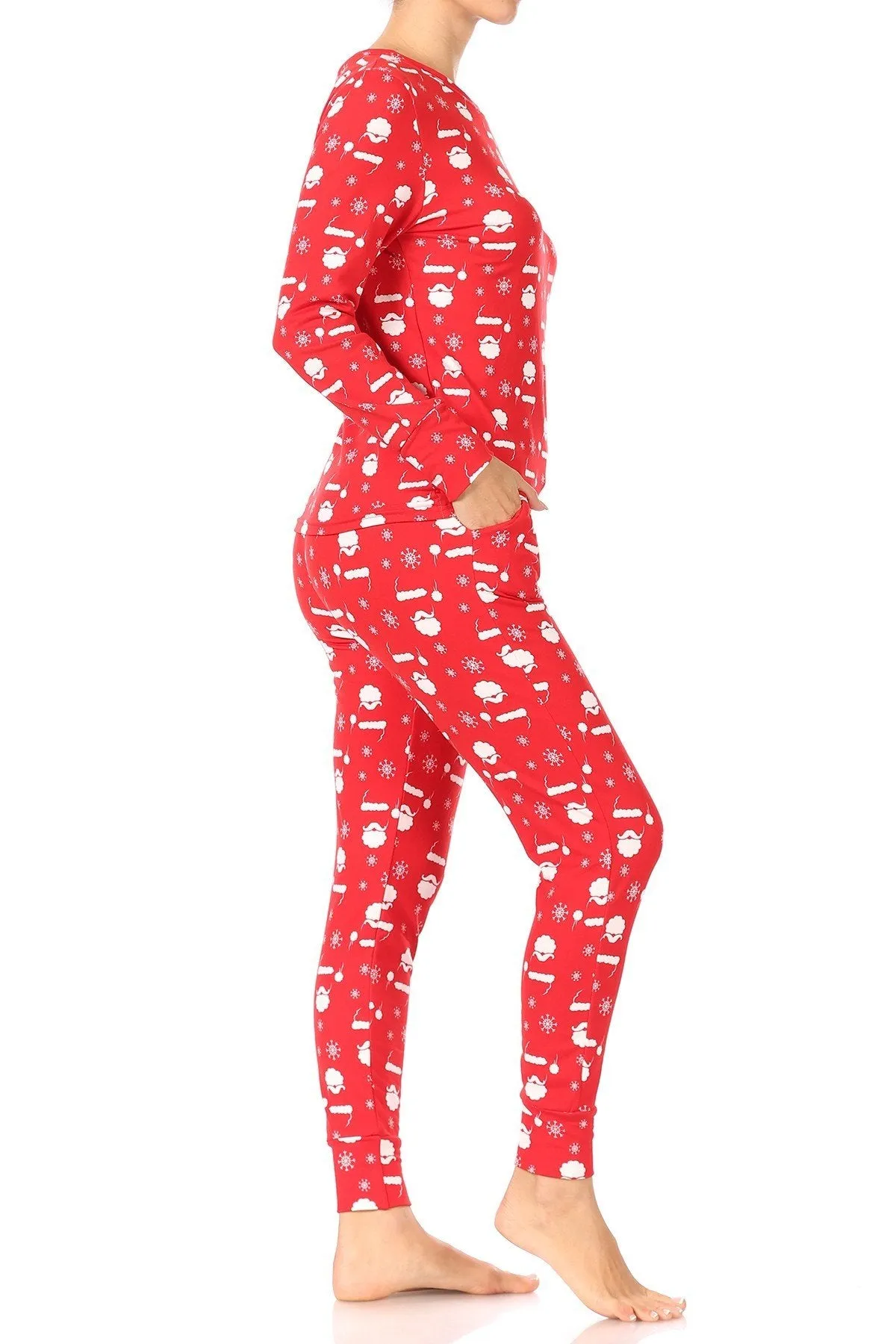 Christmas Santa Snowflakes Fleece Lined Lounge Pajama Set Pants and Shirt