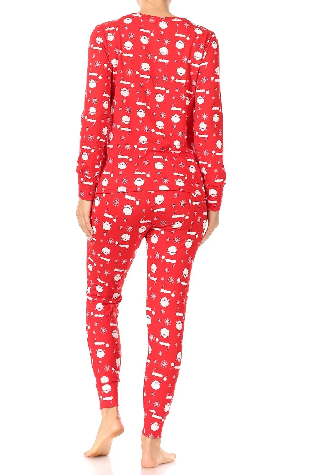 Christmas Santa Snowflakes Fleece Lined Lounge Pajama Set Pants and Shirt