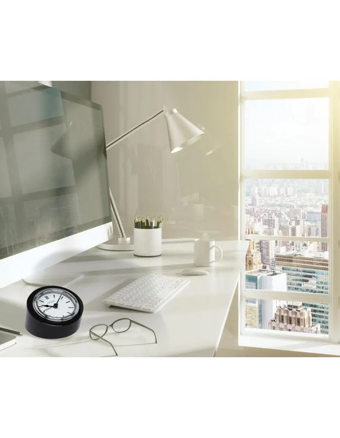 Citizen Workplace Circular Desk Clock - Black Crystal - White Dial