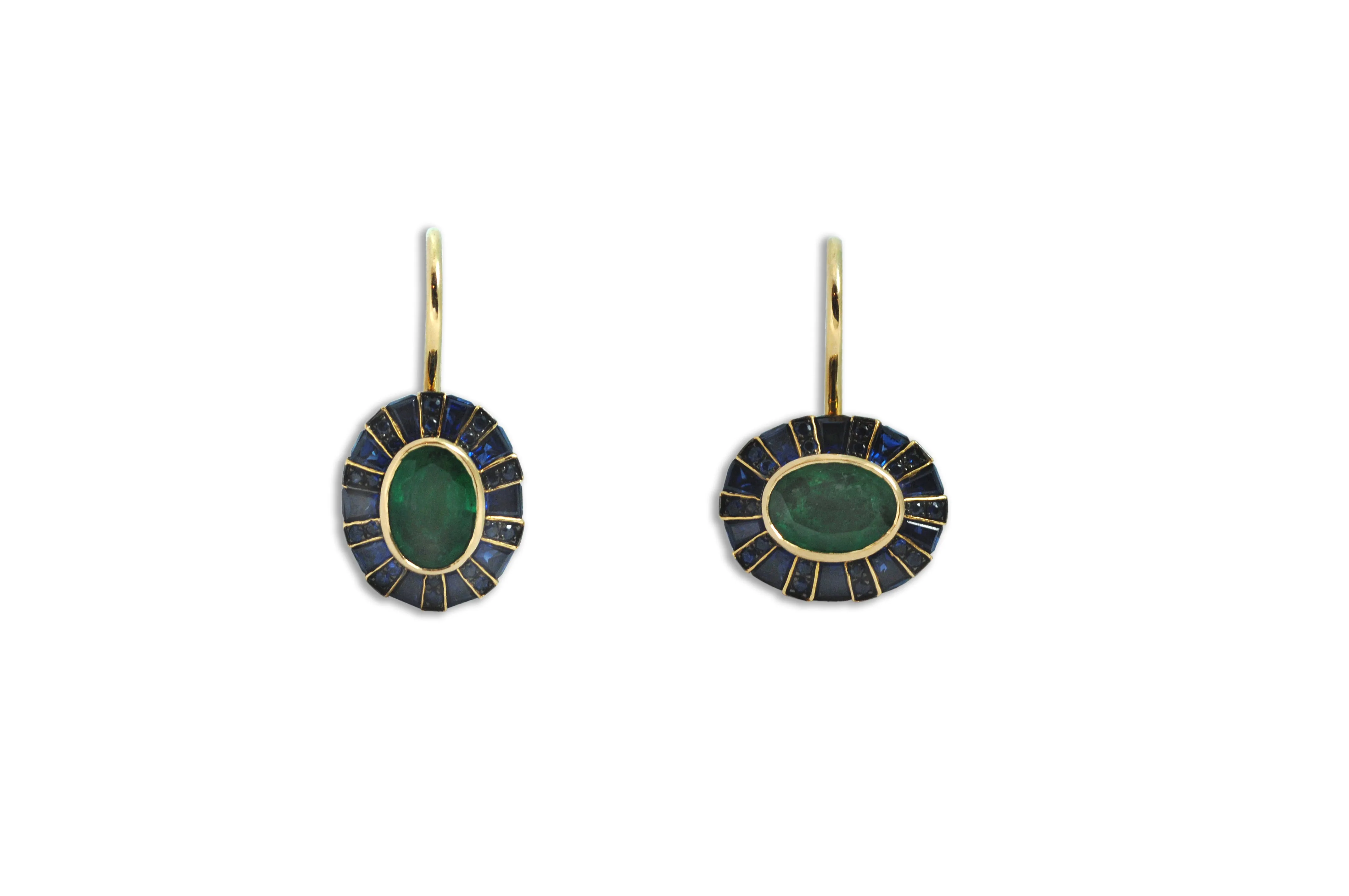 Classic 64 Twist Oval Emerald & Blue Sapphire Earrings