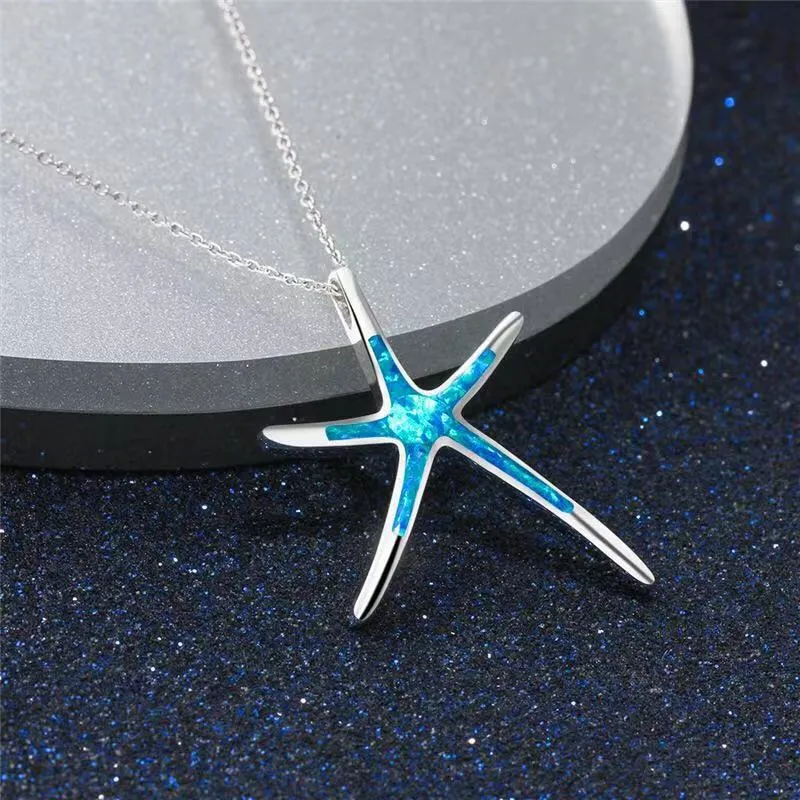 Classic Ocean Starfish Fire Opal Necklace & Earrings Trendy Wedding Jewelry Set