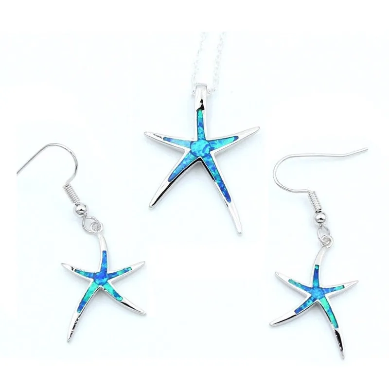 Classic Ocean Starfish Fire Opal Necklace & Earrings Trendy Wedding Jewelry Set