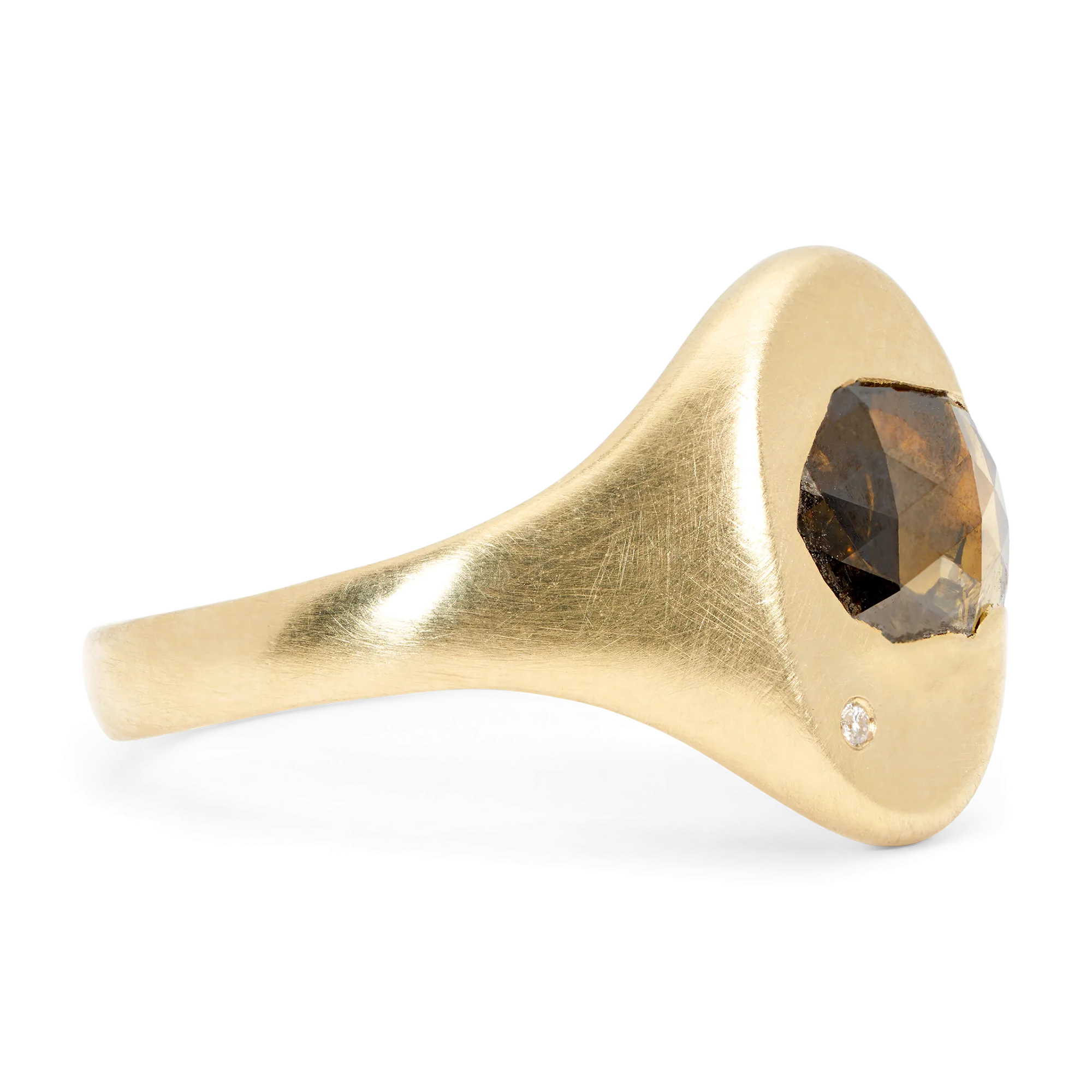 Cognac Diamond Peek a Boo Signet Ring - Size 7.75 - 11593