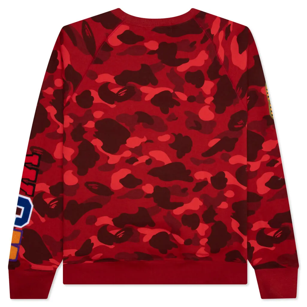 Color Camo Embroidery Shark Crewneck - Red