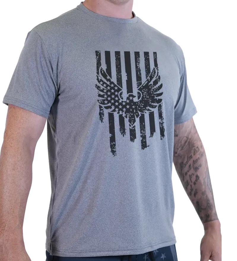 Cool Men's Flag Softtech T-Shirt Grey by WSI Made in USA 752SLSSO