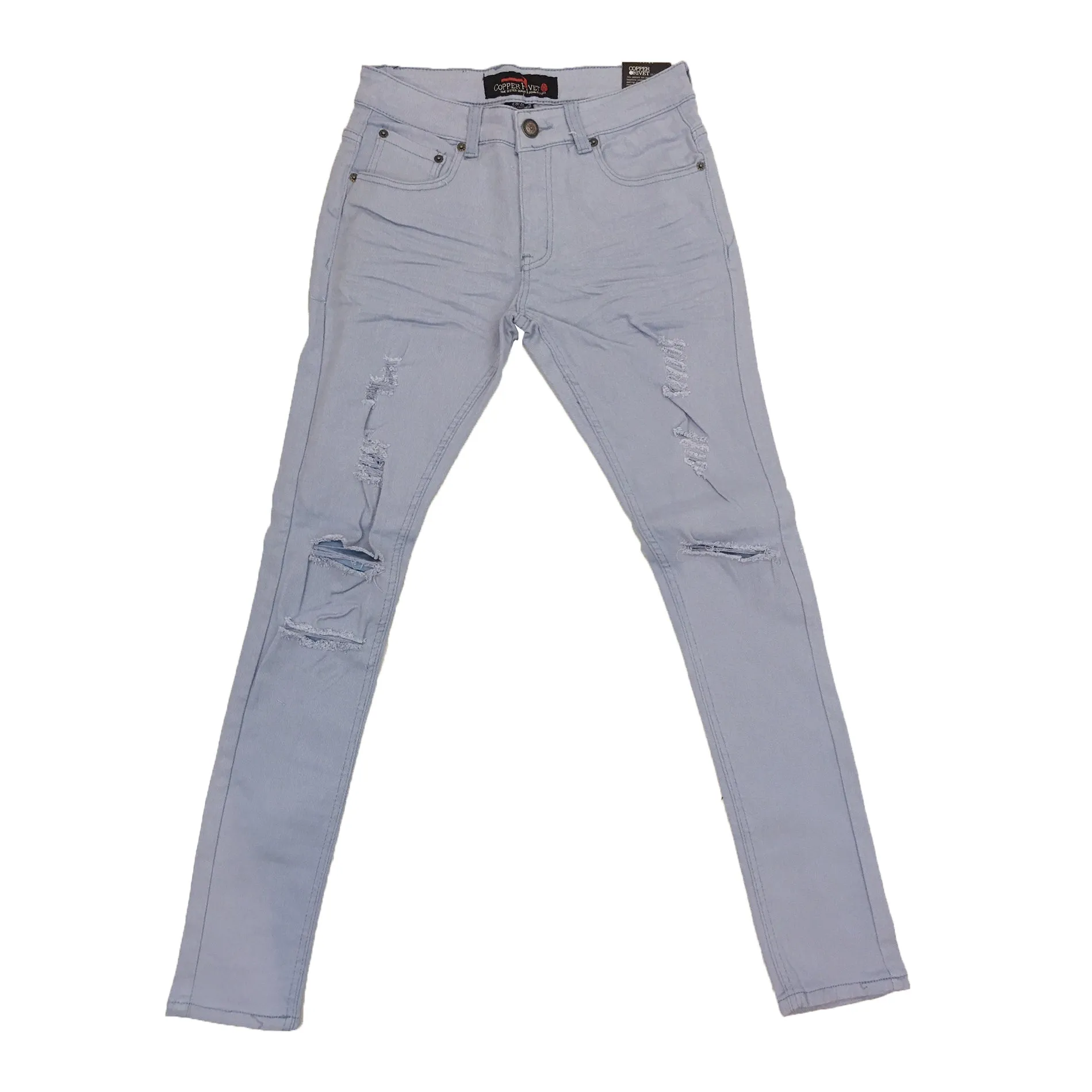 Copper Rivet Ripped Slim Jean (Sky Blue)