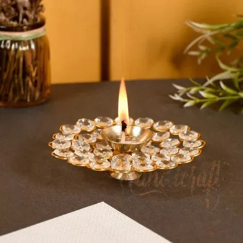 Crystal Round Diya – Brass