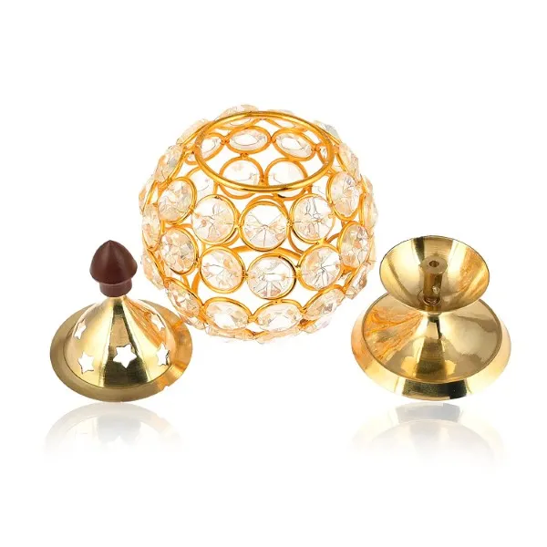 Crytal Diya with Cap – Brass