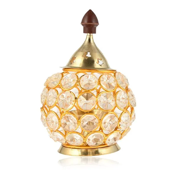 Crytal Diya with Cap – Brass