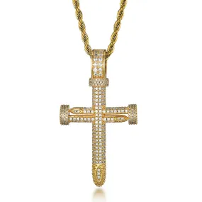 Cubic Zirconia Studded Big Nail Cross Hip-hop Pendant Necklace