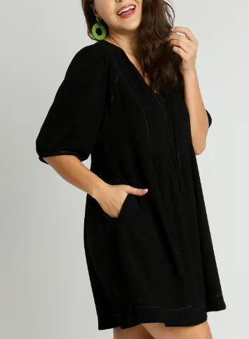 Curvy Black Linen Blend Dress