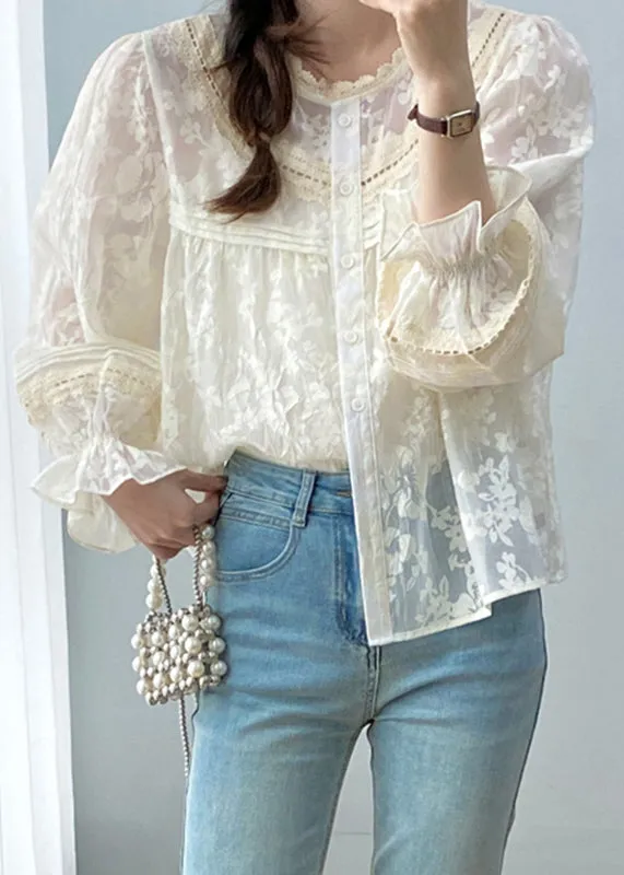 Cute Apricot Ruffled Patchwork Button Shirts Spring VB1085