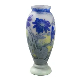 Daum Nancy Wheel-Carved Blue Cornflower Cameo Glass Vase