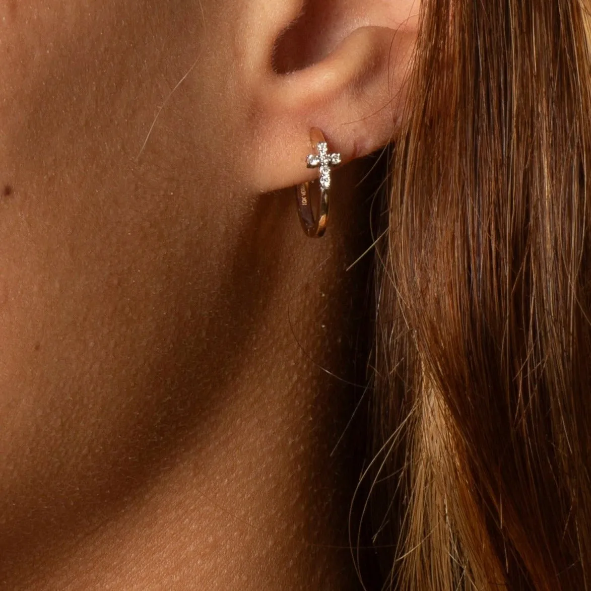 Diamond Cross Hoop Earrings