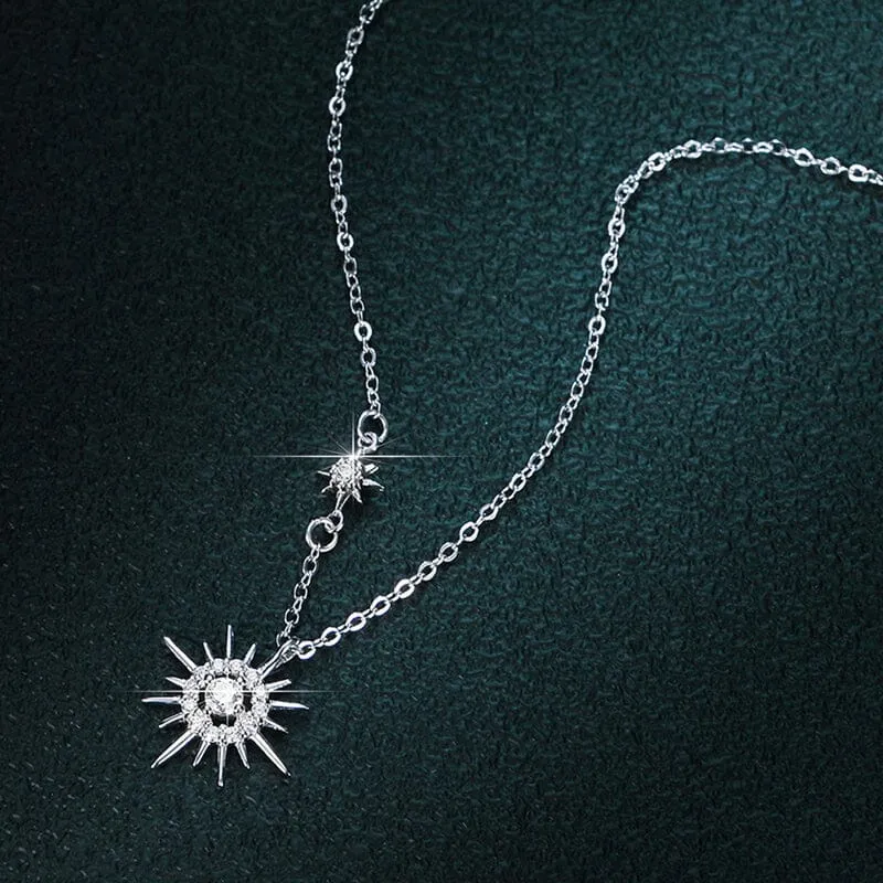 Diamond Star Pendant Necklace - 925 Sterling Silver