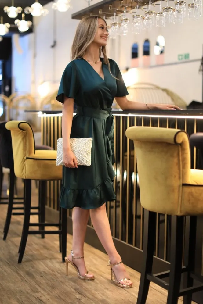 Double Second Frill Wrap Dress With Tea Sleeve