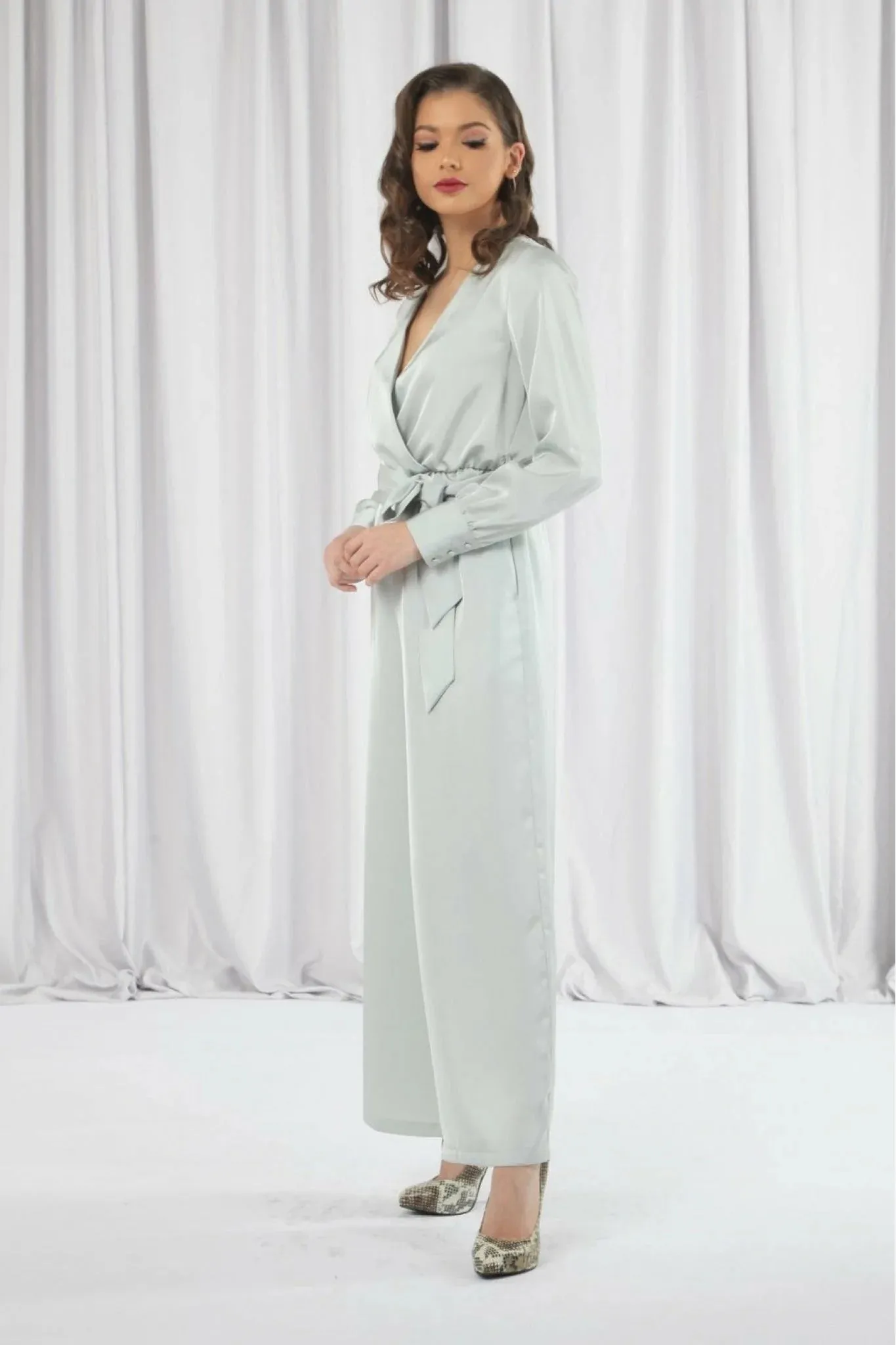 Double Second Lux Satin Wrap Jumpsuit