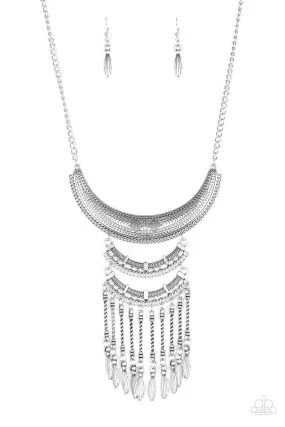 Eastern Empress Silver Fringe Necklace - Paparazzi Accessories