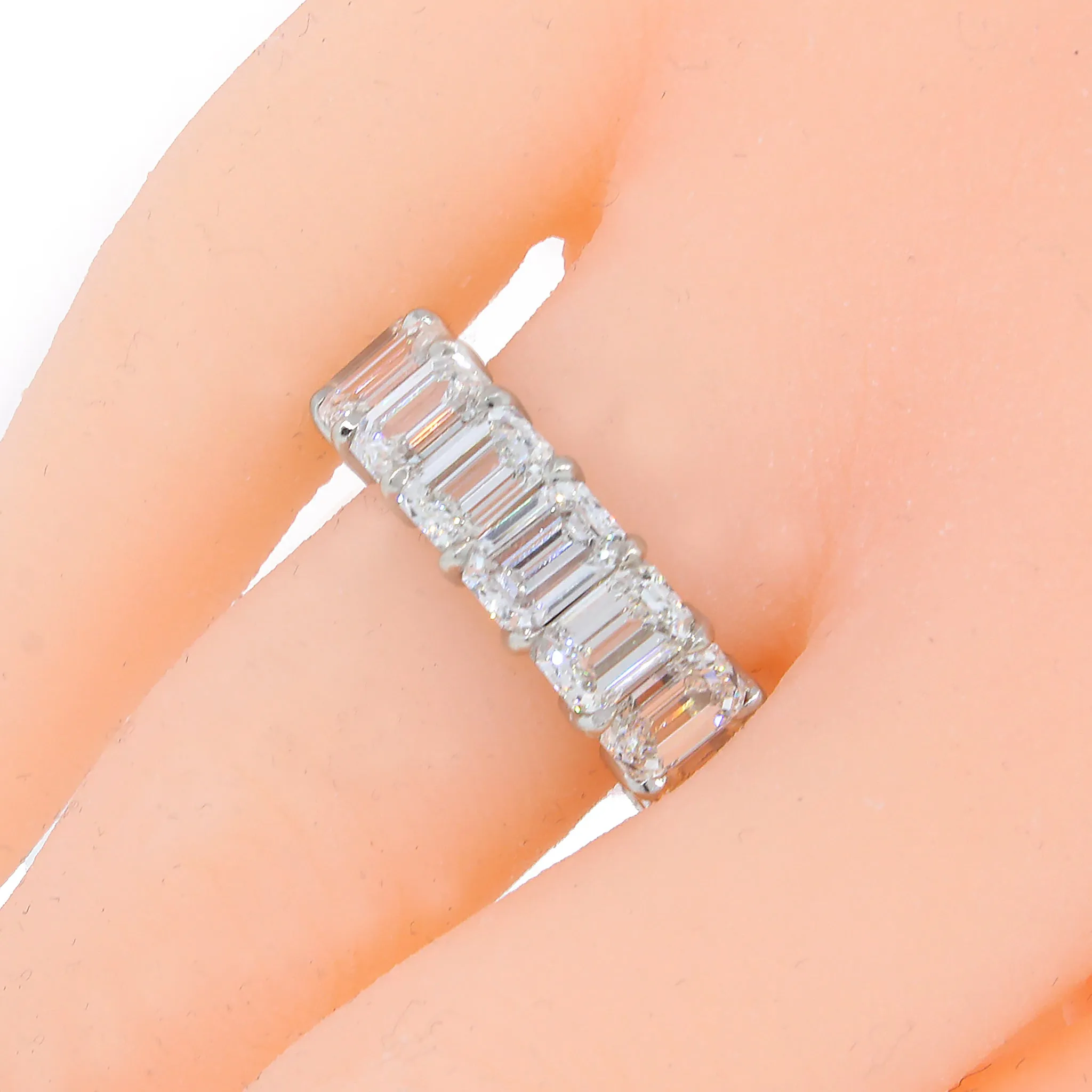 Emerald-Cut Diamond Wedding Band. 13.35 Carats in Handmade Platinum Airline Setting