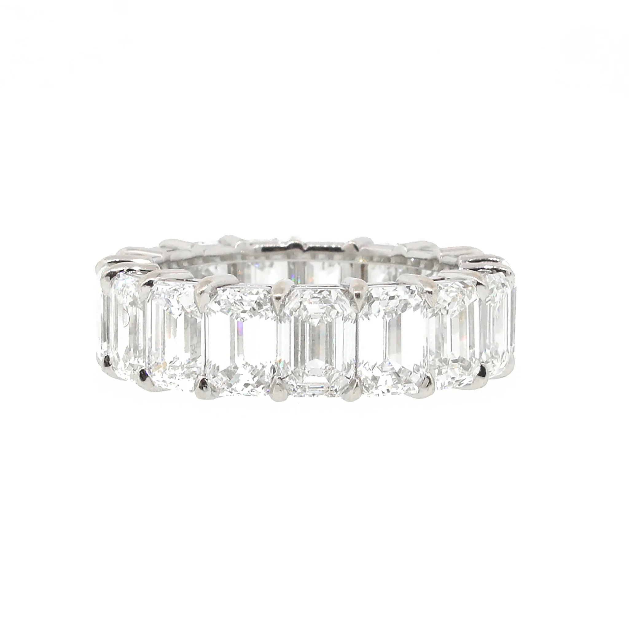 Emerald-Cut Diamond Wedding Band. 13.35 Carats in Handmade Platinum Airline Setting