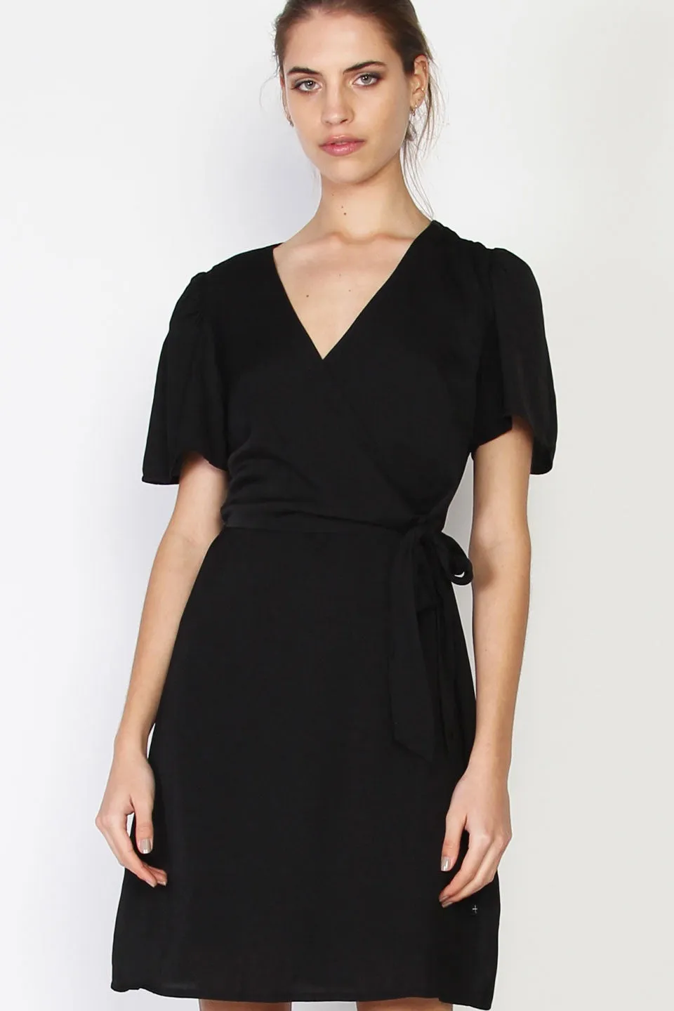 Enjoy Black SS MiniWrap Dress