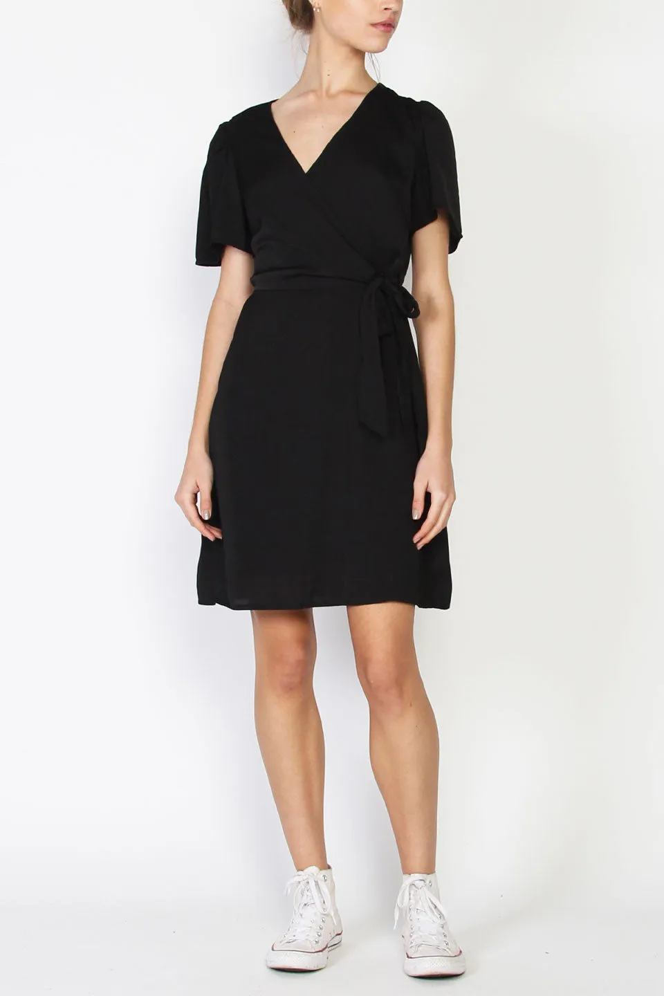 Enjoy Black SS MiniWrap Dress