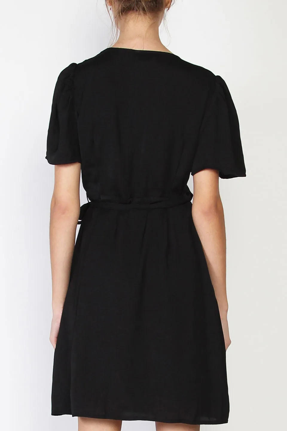 Enjoy Black SS MiniWrap Dress