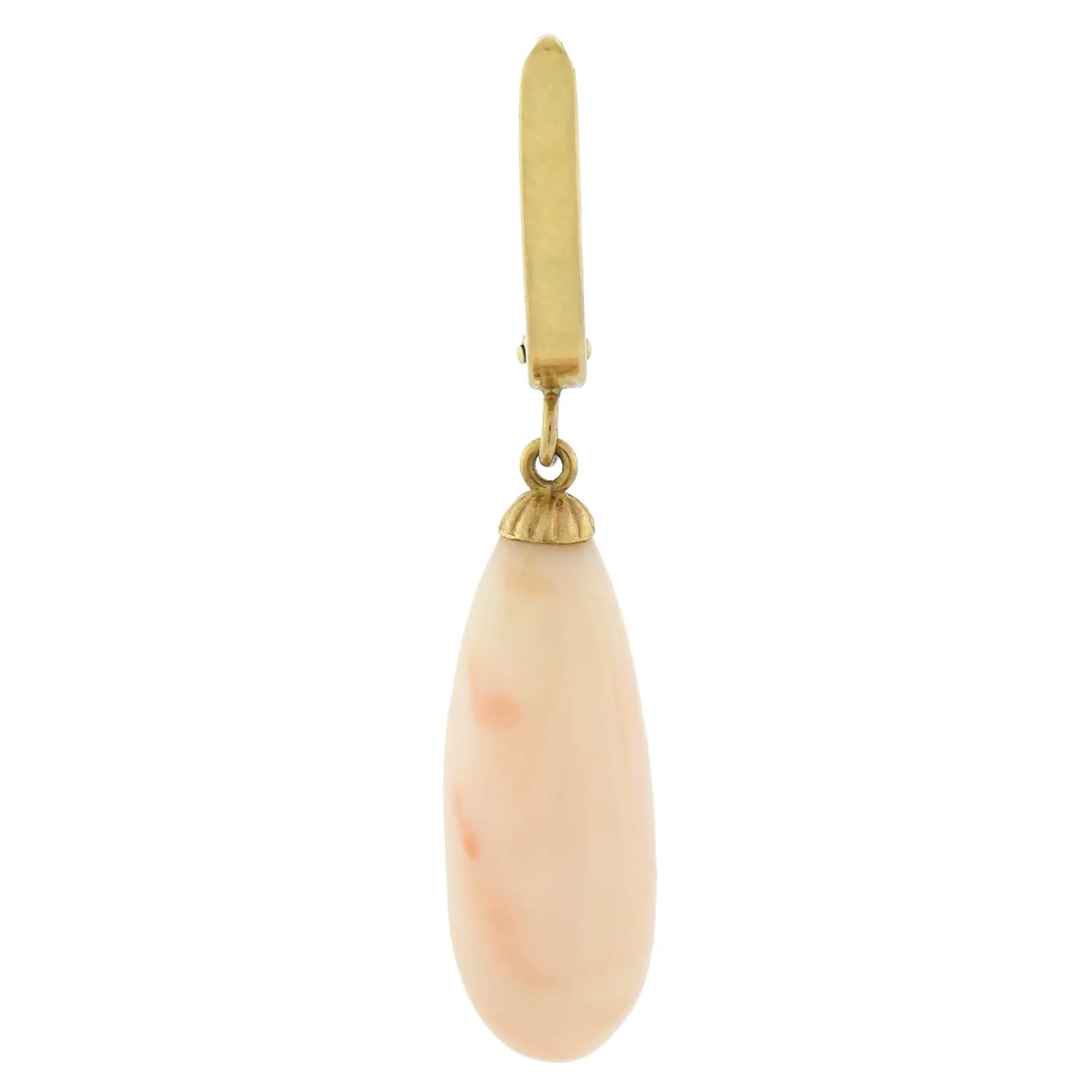 Estate 14kt Angel Skin Coral Teardrop Dangle Earrings