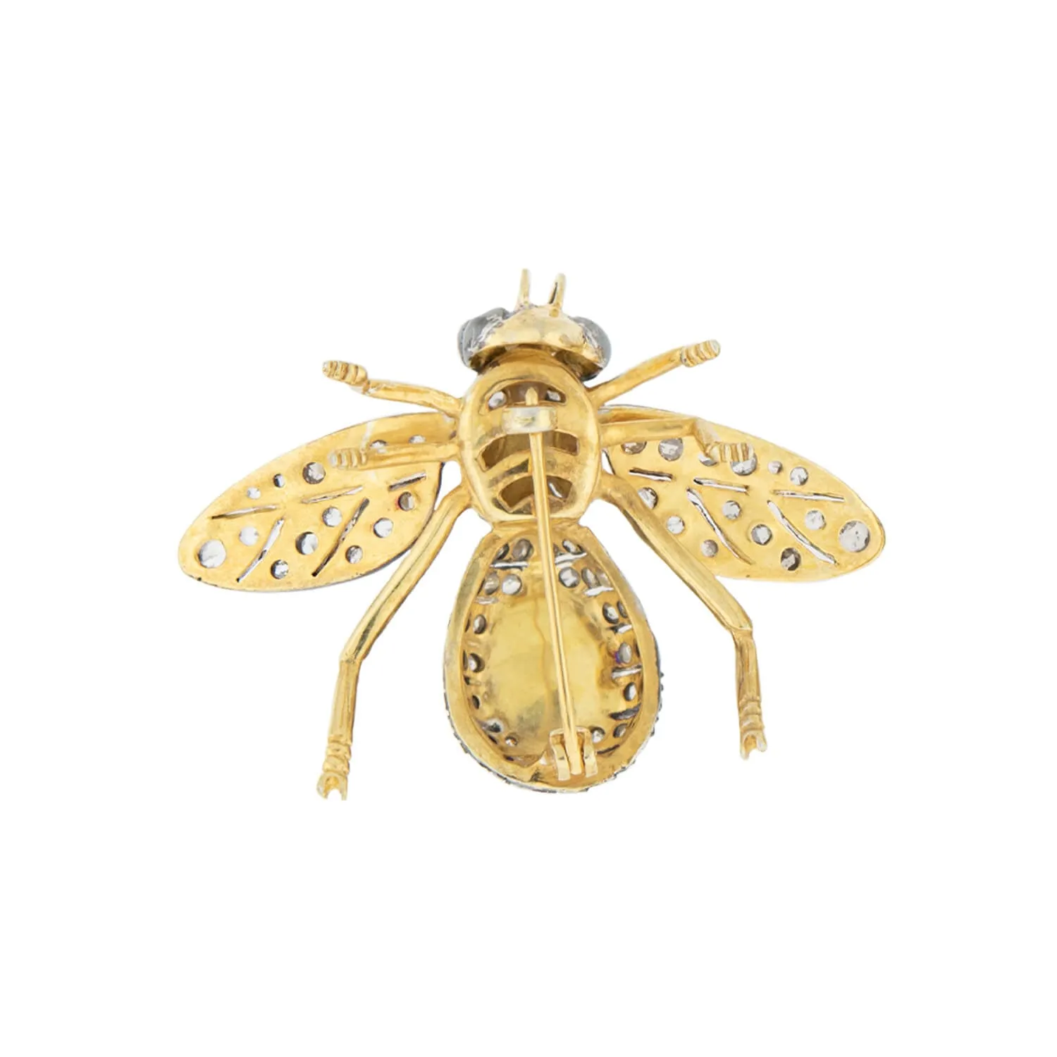 Estate Silver Gilt Opal   Diamond Fly Pin