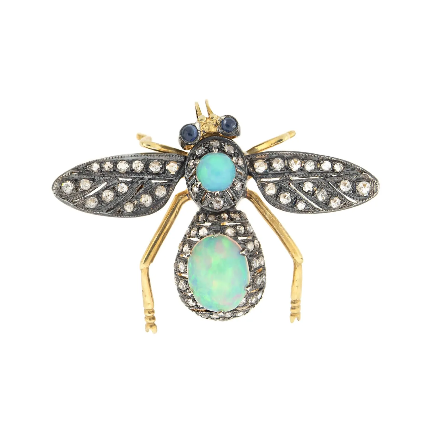 Estate Silver Gilt Opal   Diamond Fly Pin