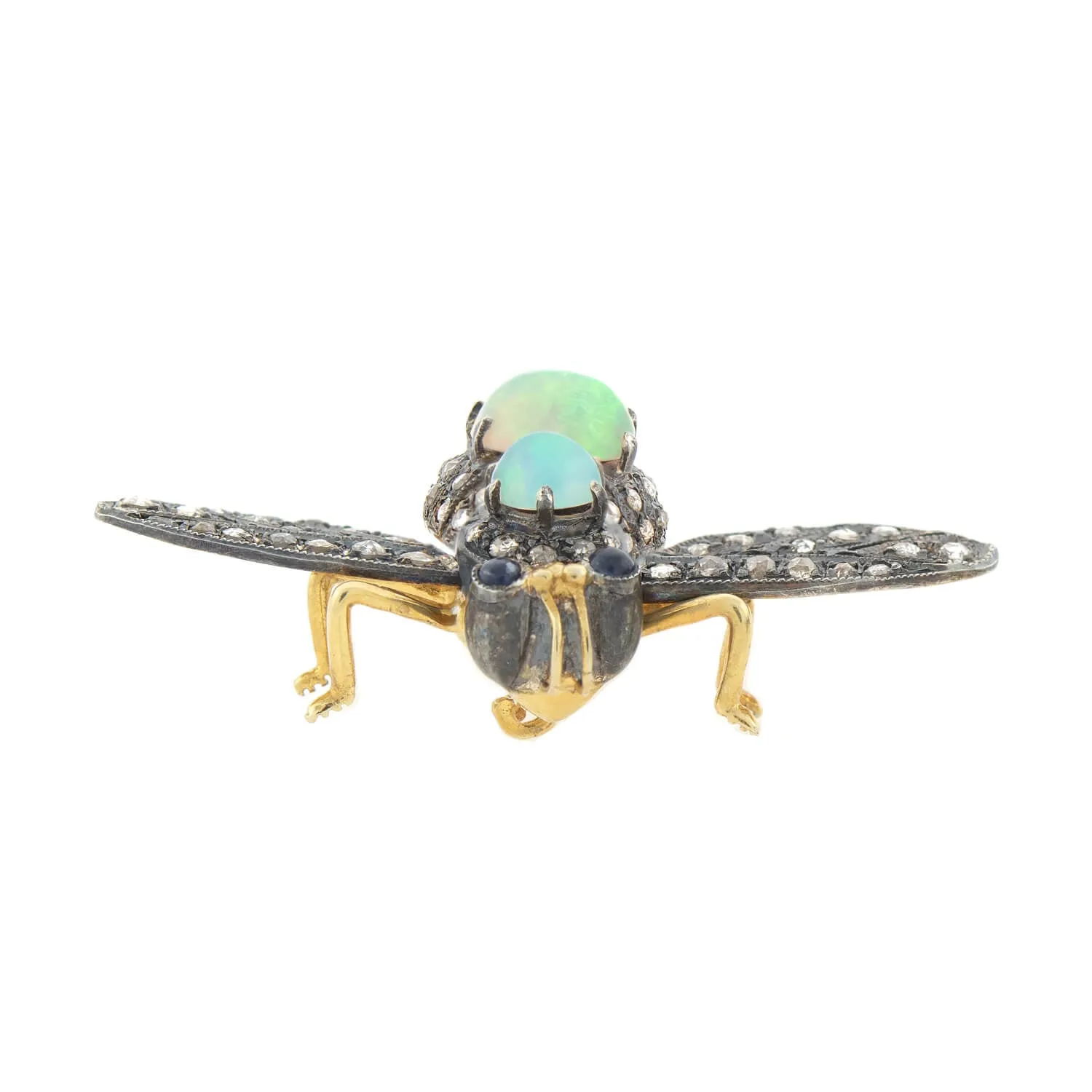 Estate Silver Gilt Opal   Diamond Fly Pin