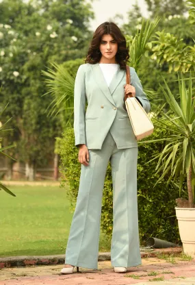 Exude Vitality Formal Blazer with Bootcut Trousers (Cyan Blue)