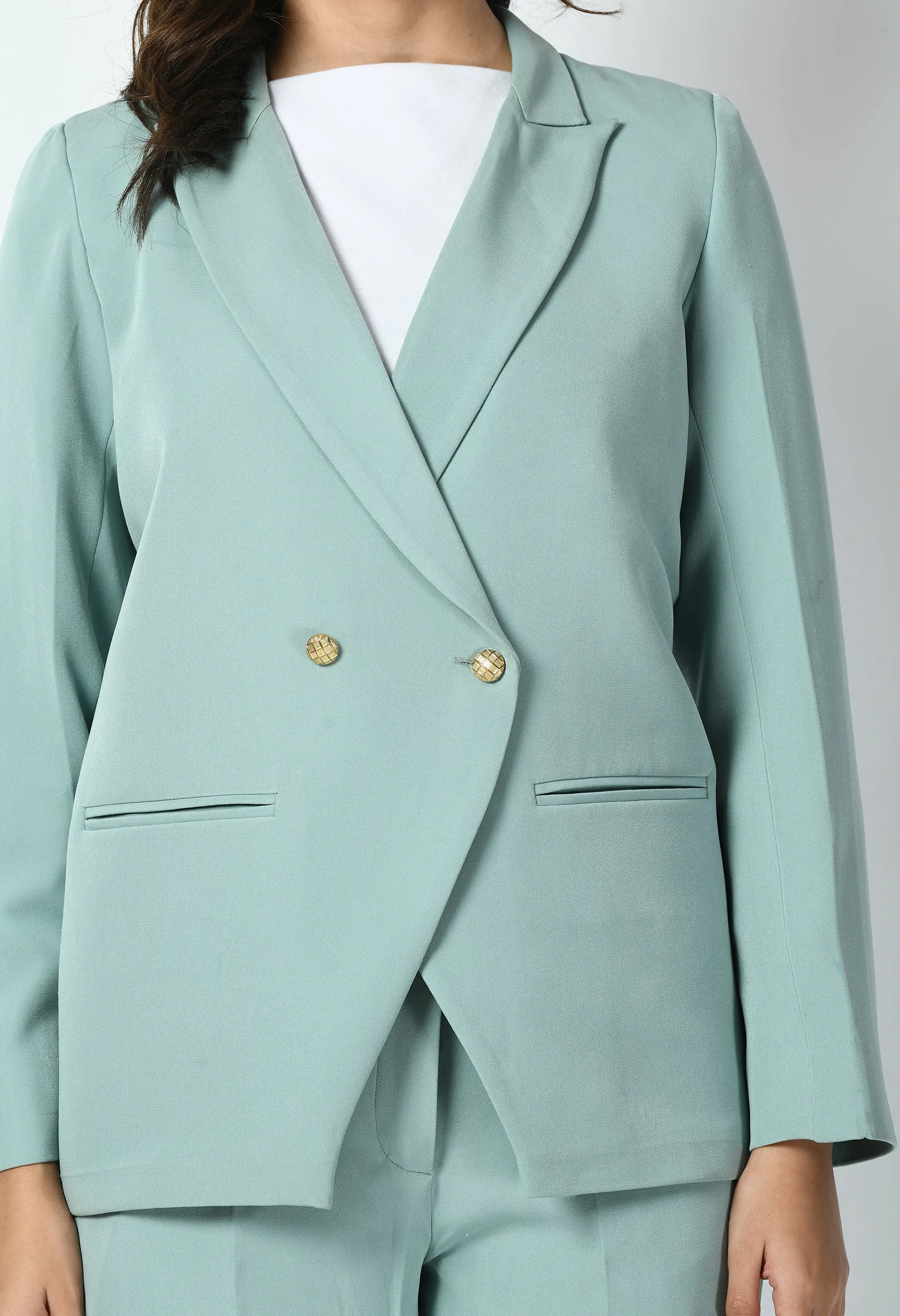 Exude Vitality Formal Blazer with Bootcut Trousers (Cyan Blue)