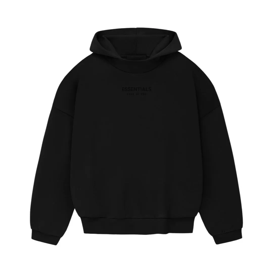 Fear Of God Essentials Jet Black Logo Hoodie