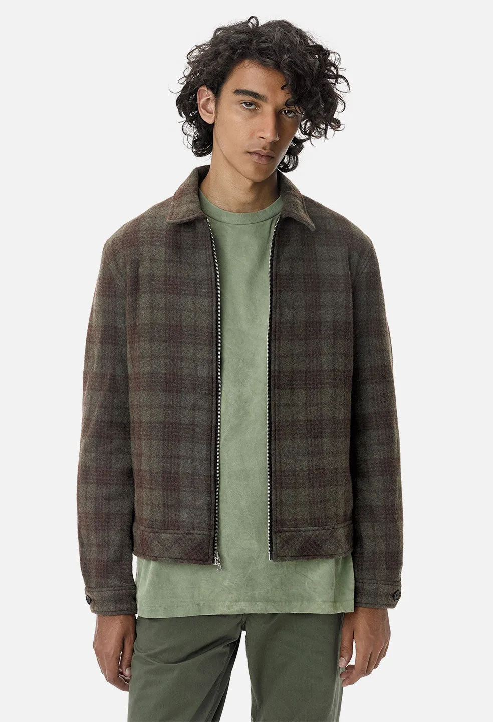 Flannel Zip Blouson / Olive Plaid