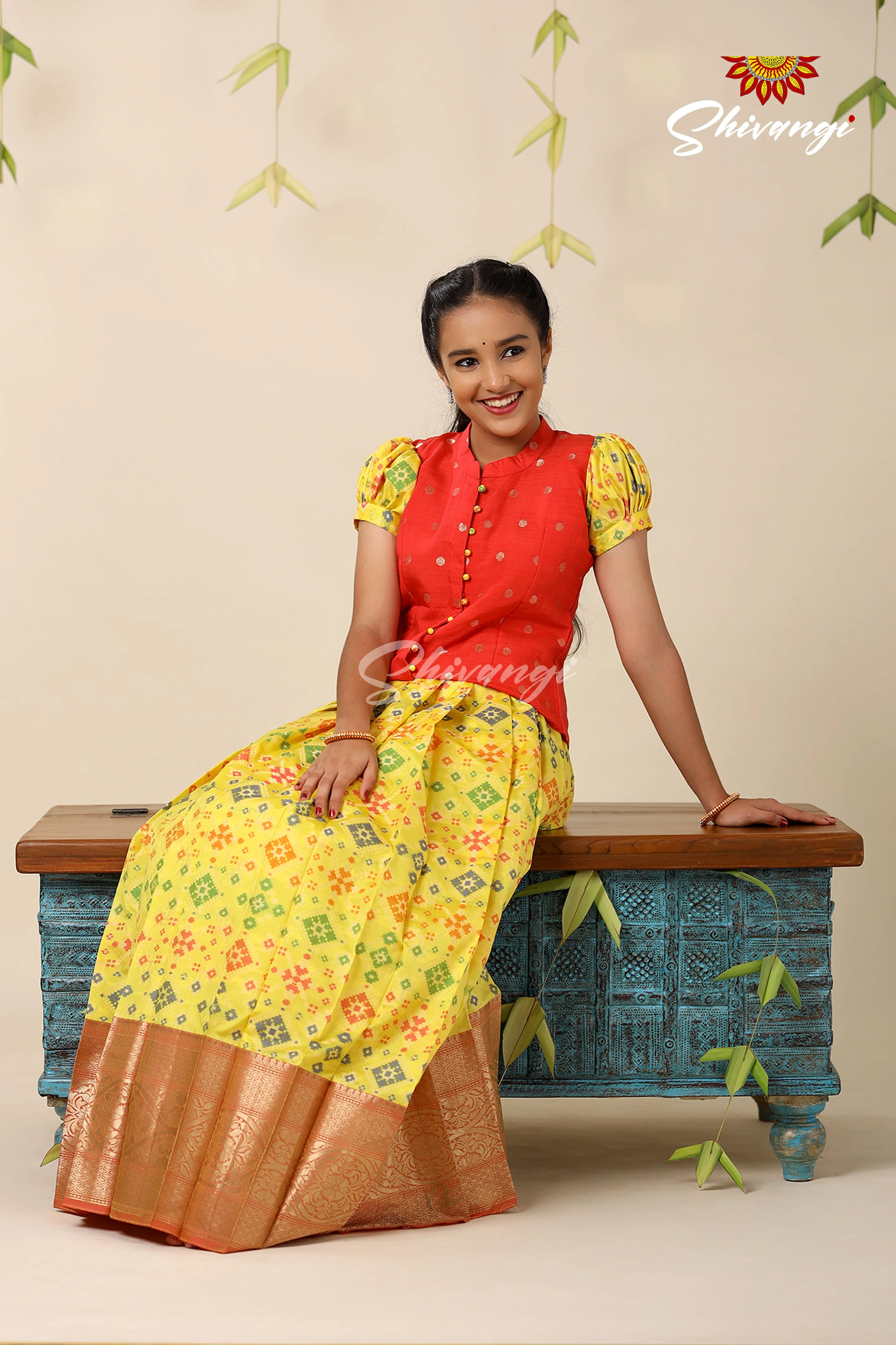 Floral Patola Yellow Pattu Pavadai For Girls - Festive Wear!!!