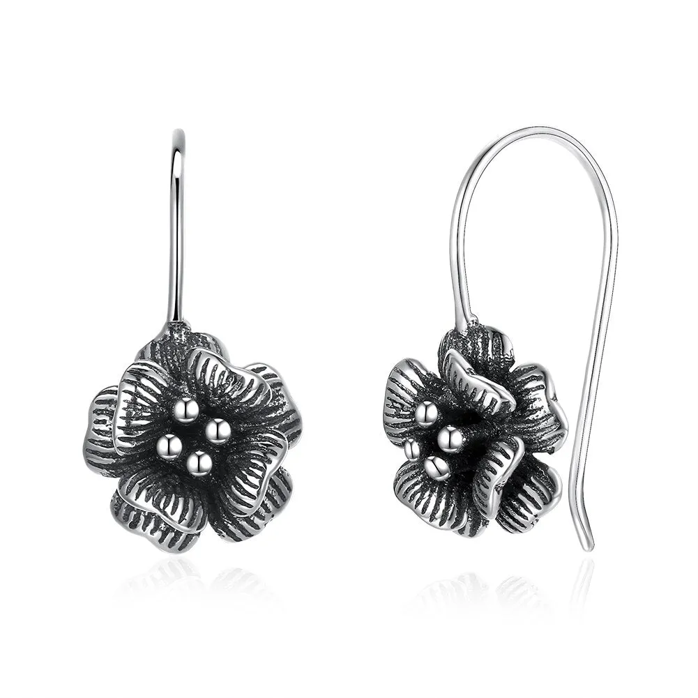 Flower 925 Sterling Silver Vintage Stud Earrings