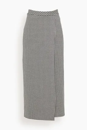 Gingham Pull-On Wrap Front Skirt in Black/White