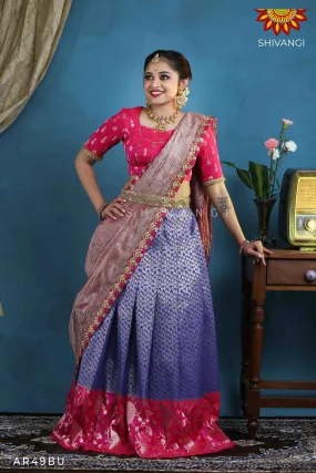 Girls Blue Peacock Paradise Alpha Half Saree | Langa Davani